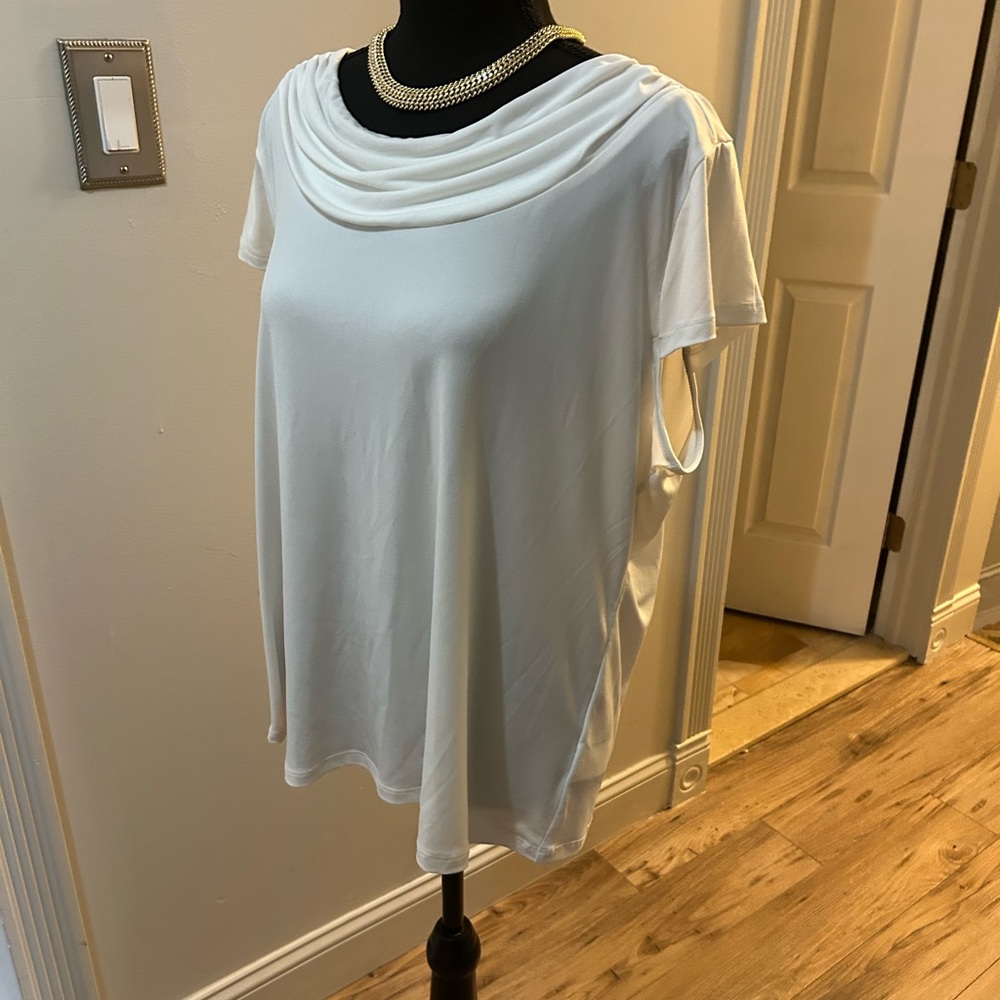 Kasper White Draped Neck Blouse
